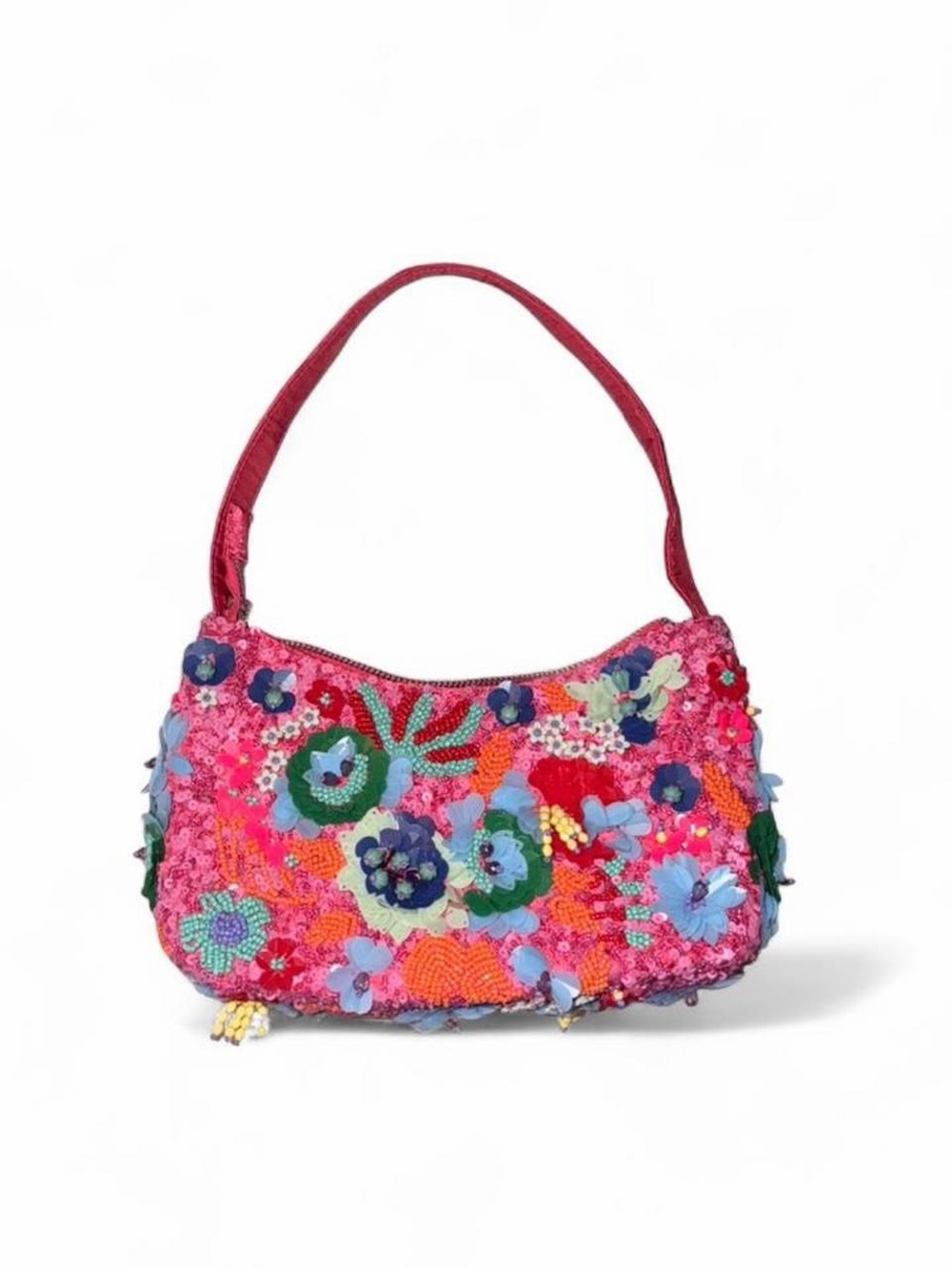 Vibrant Pink Floral Sequin Shoulder Bag